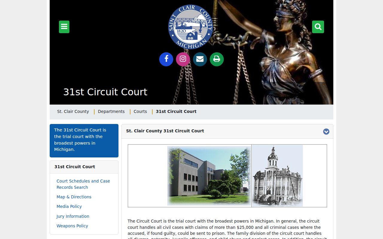 31st Circuit Court address and hours for St. Clair County warrant case records