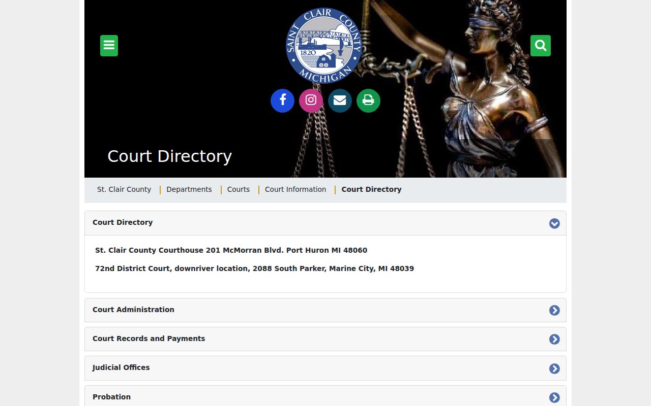 St. Clair County courthouse directory listing court rooms used for bench warrant questions