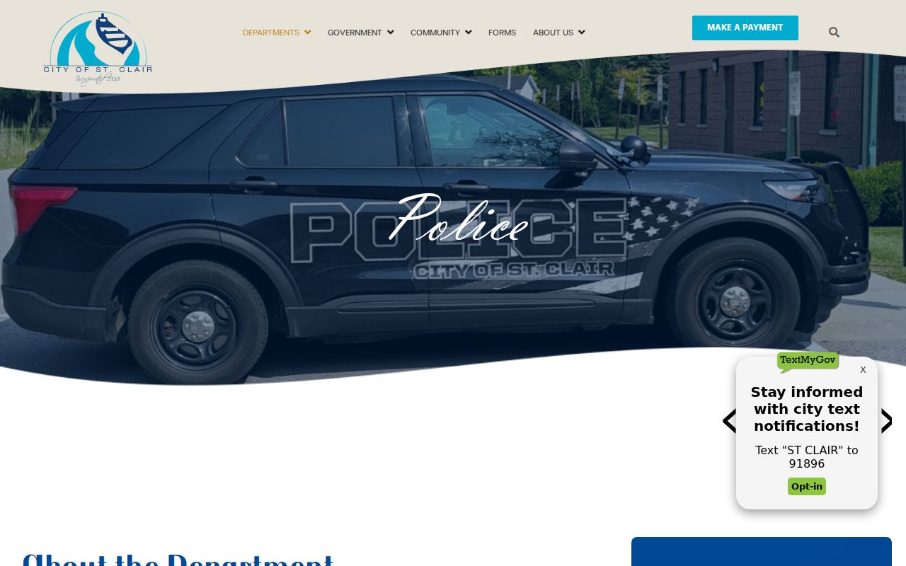 St. Clair city police contact page for city ordinance citations and records requests