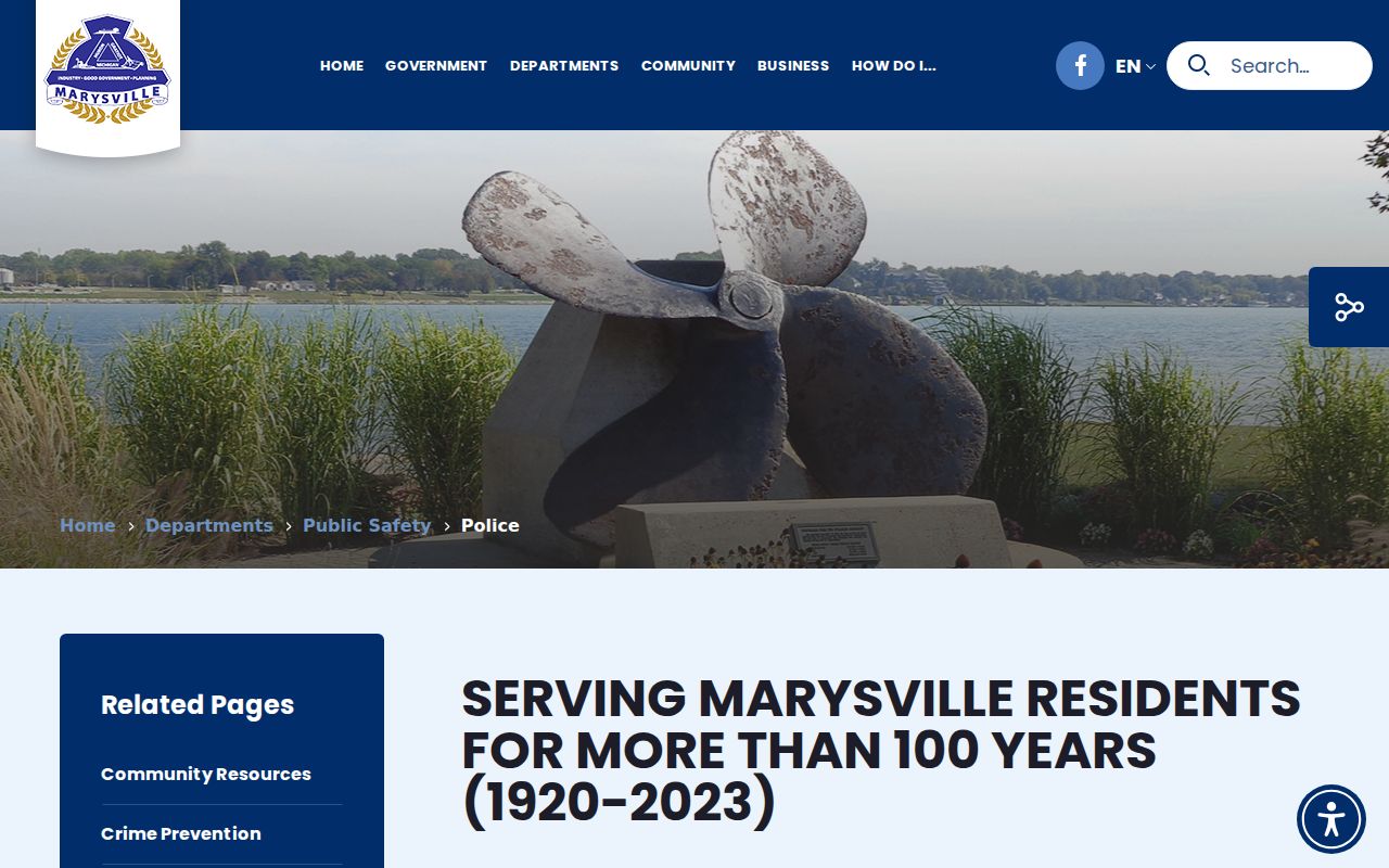 Marysville police department contact page for city citations that route to St. Clair County district court
