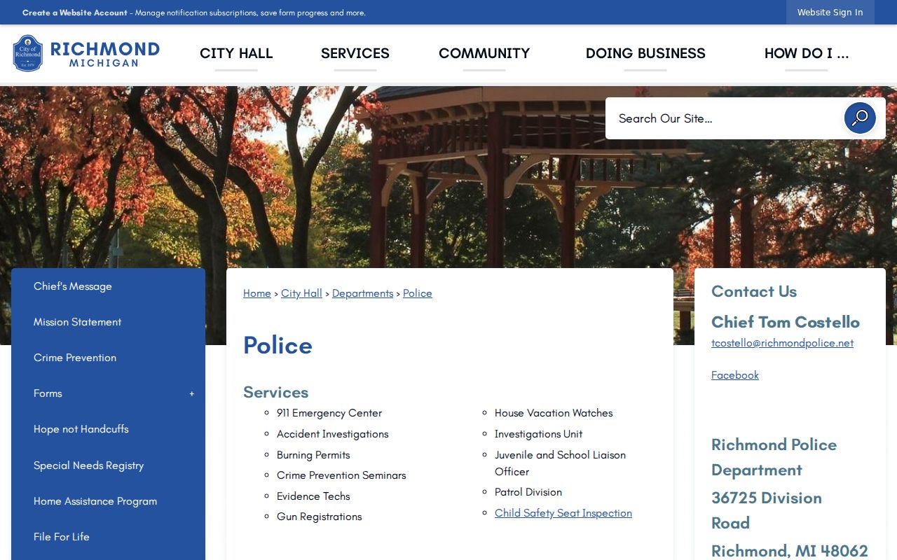 Richmond police page showing a court link outside St. Clair County jurisdiction
