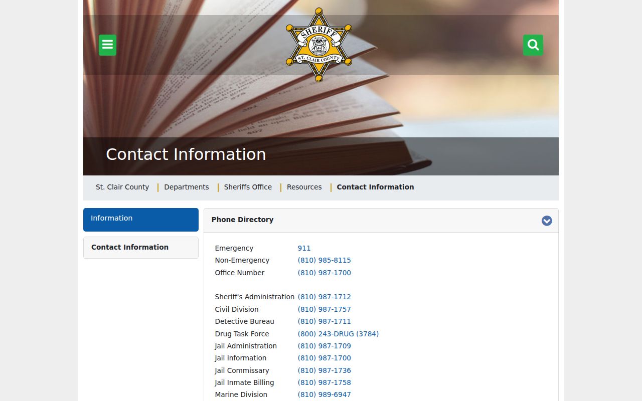 St. Clair County Sheriff Records Bureau contact page for public records requests